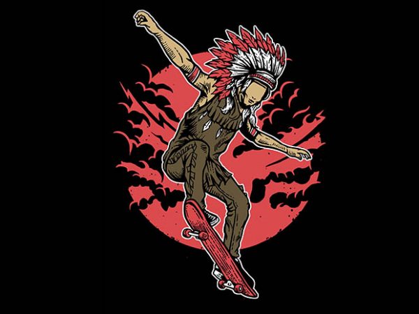 Indian Chief Skateboard tshirt design Indian Chief Skateboard tshirt design