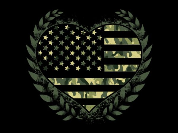 Camo Flag Heart t shirt vector file Camo Flag Heart t shirt vector file