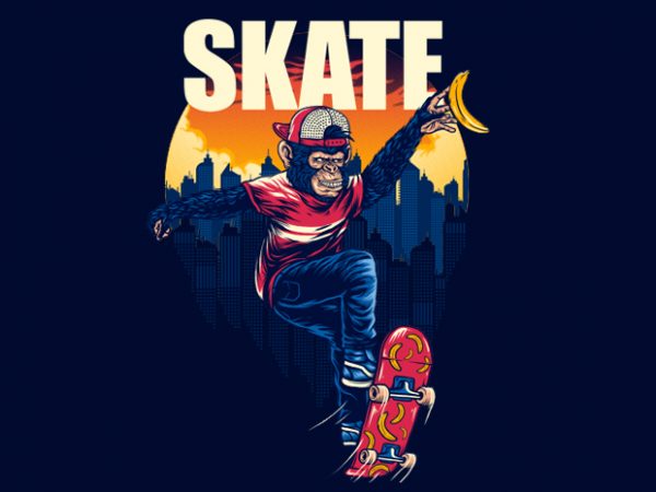 Monkey SK8 Tshirt Design Monkey SK8 Tshirt Design