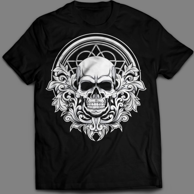 Floral Skull t-shirt design vector illustration