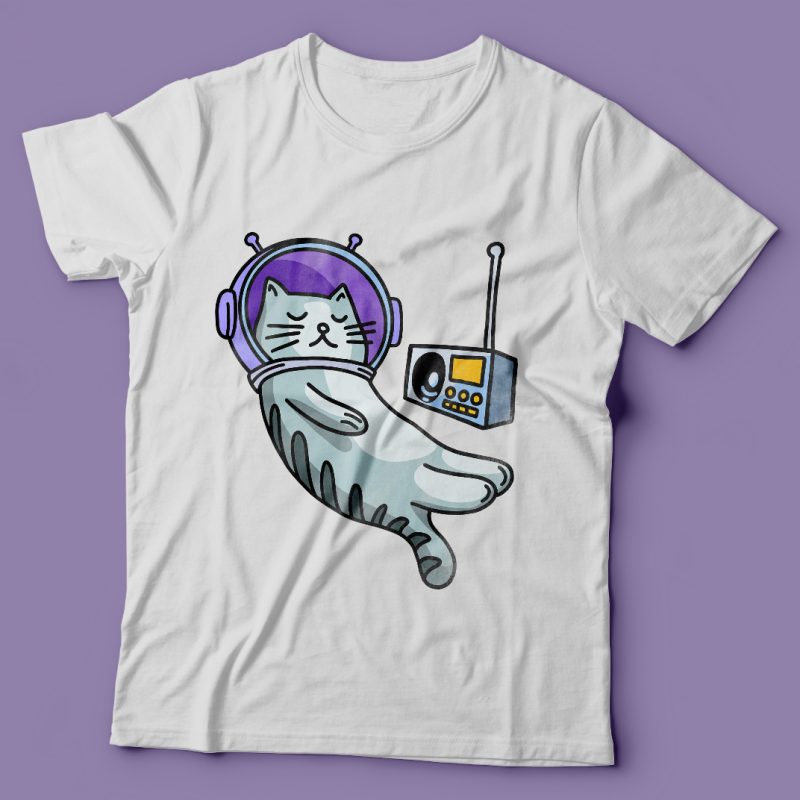 Sleeping cat in space with music. Vector t-shirt design buy t shirt design Sleeping cat in space with music. Vector t-shirt design buy t shirt design