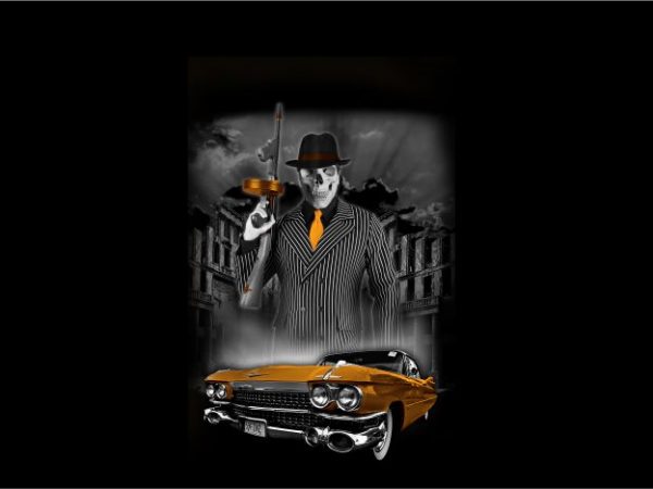Skull Gangster Mafia with Car t shirt template vector Skull Gangster Mafia with Car t shirt template vector