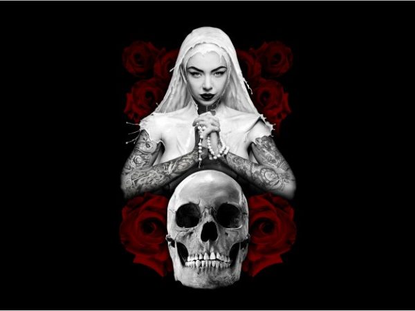 The Nun Praying with Skull t shirt designs for sale The Nun Praying with Skull t shirt designs for sale