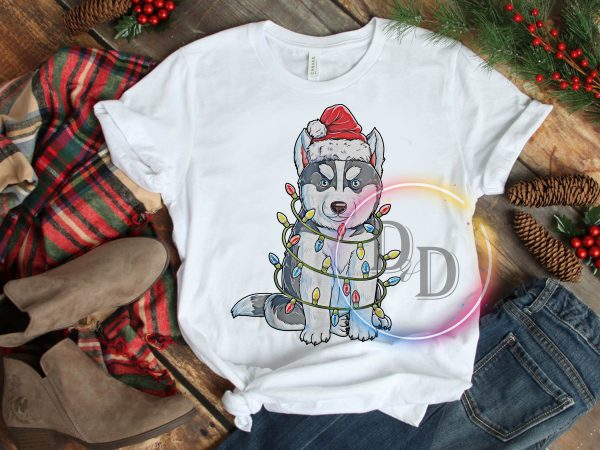 Husky Lights Santa Claus Hat Merry Christmas T shirt Husky Lights Santa Claus Hat Merry Christmas T shirt