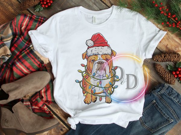 Bulldog Lights Santa Claus Hat Merry Christmas T shirt Bulldog Lights Santa Claus Hat Merry Christmas T shirt